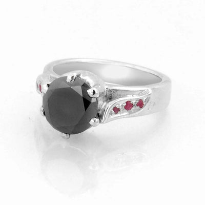 2 Ct Black Diamond with Ruby Accents, Ideal Engagement Ring - ZeeDiamonds