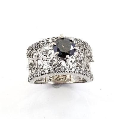 1.20 Ct Certified Black Diamond Solitaire Designer Ring with White Accents - ZeeDiamonds