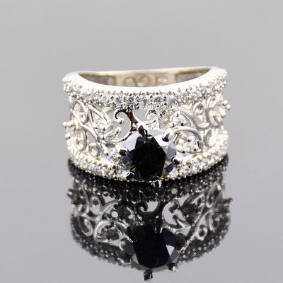 1.20 Ct Certified Black Diamond Solitaire Designer Ring with White Accents - ZeeDiamonds