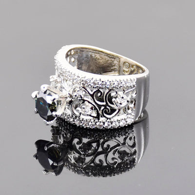 1.20 Ct Certified Black Diamond Solitaire Designer Ring with White Accents - ZeeDiamonds