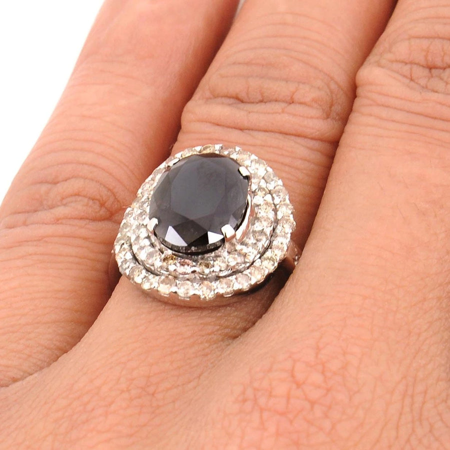 4 Ct, Certified Black Diamond Ring with White Diamond Accents - ZeeDiamonds