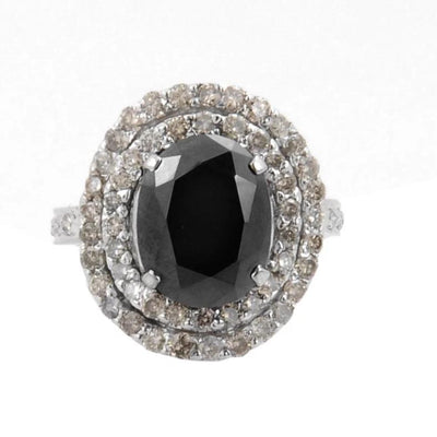 4 Ct, Certified Black Diamond Ring with White Diamond Accents - ZeeDiamonds