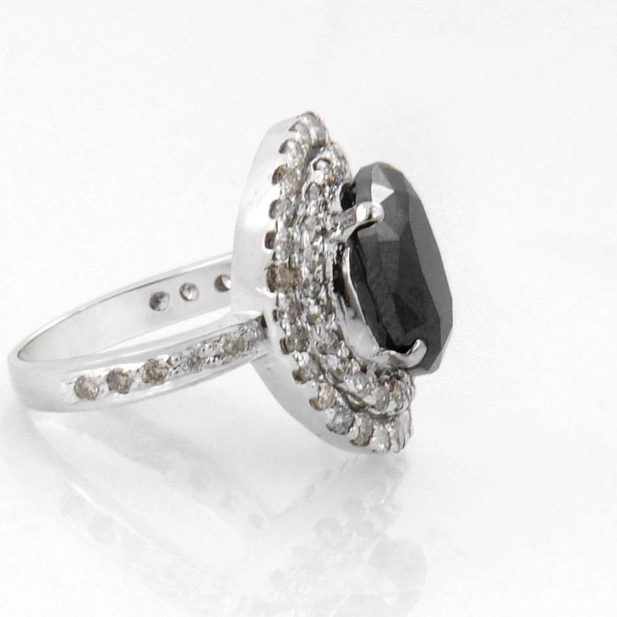 4 Ct, Certified Black Diamond Ring with White Diamond Accents - ZeeDiamonds