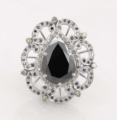 4.5 Ct Black Diamond Designer Ring with Diamond Accents - ZeeDiamonds