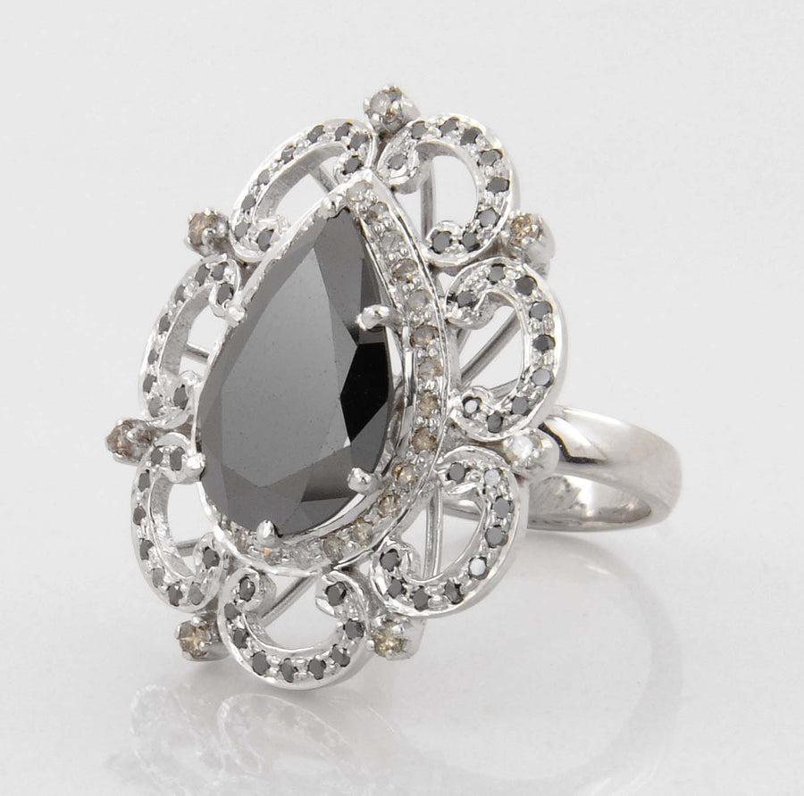 4.5 Ct Black Diamond Designer Ring with Diamond Accents - ZeeDiamonds