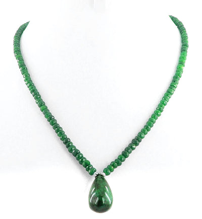 60 - 70 Ct 100% Certified Emerald Gemstone Necklace with Emerald Drop - ZeeDiamonds