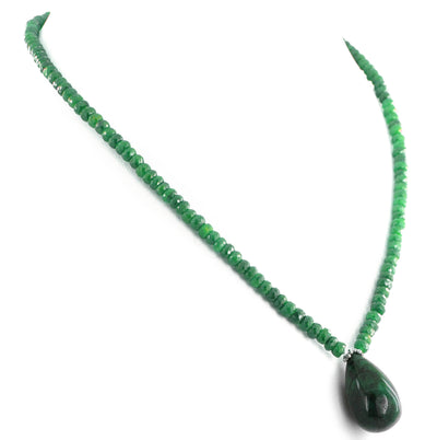 60 - 70 Ct 100% Certified Emerald Gemstone Necklace with Emerald Drop - ZeeDiamonds
