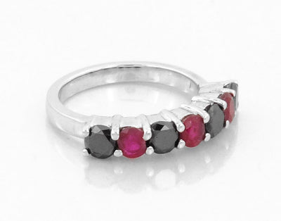 0.70 Ct Round Shape Black Diamond with Ruby Gemstone Ring, Beautiful Shine - ZeeDiamonds