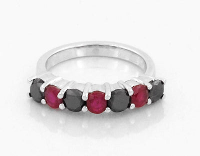 0.70 Ct Round Shape Black Diamond with Ruby Gemstone Ring, Beautiful Shine - ZeeDiamonds