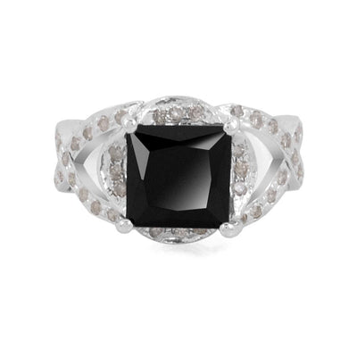 4 Ct Black Diamond Beautiful Ring with White Diamond Accents - ZeeDiamonds