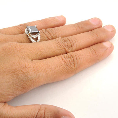 4 Ct Black Diamond Beautiful Ring with White Diamond Accents - ZeeDiamonds