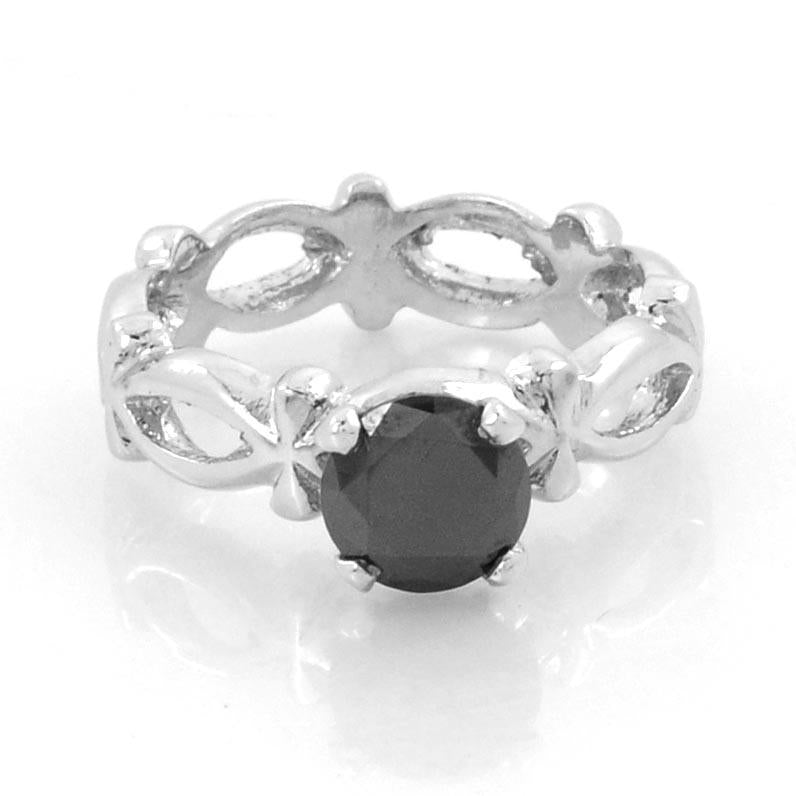 1 Ct Certified Black Diamond Ring in 925 Sterling Silver.Great shine & Luster! - ZeeDiamonds