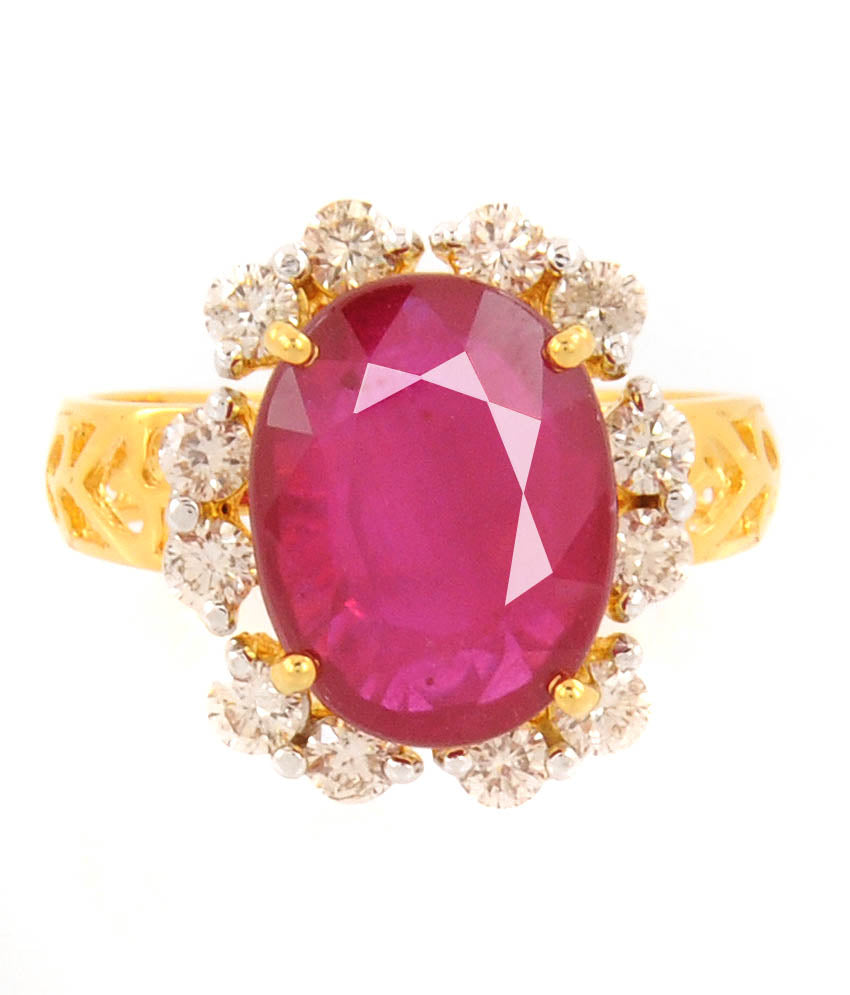 Ruby Gemstone Ring With White Diamond Accents - ZeeDiamonds