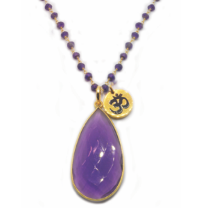 Cabochon Amethyst Pendant With Aum Charm & Amethyst Rosary Chain - ZeeDiamonds