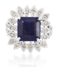 Beautiful Blue Sapphire Ring With Rose Cut Diamond Accents - ZeeDiamonds