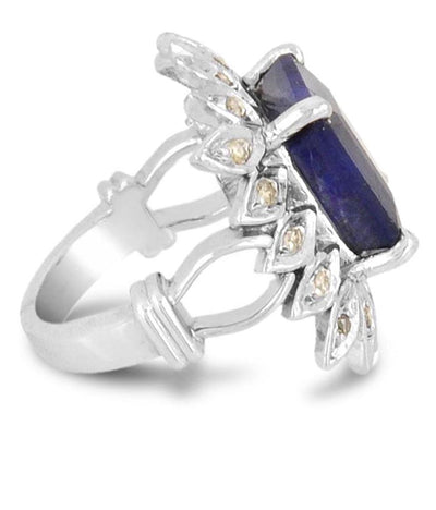 Beautiful Blue Sapphire Ring With Rose Cut Diamond Accents - ZeeDiamonds