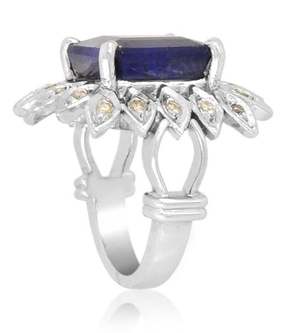 Beautiful Blue Sapphire Ring With Rose Cut Diamond Accents - ZeeDiamonds