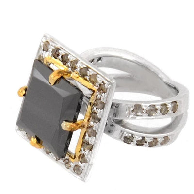 6 Ct Black Diamond Designer Ring with White Diamond Accents - ZeeDiamonds