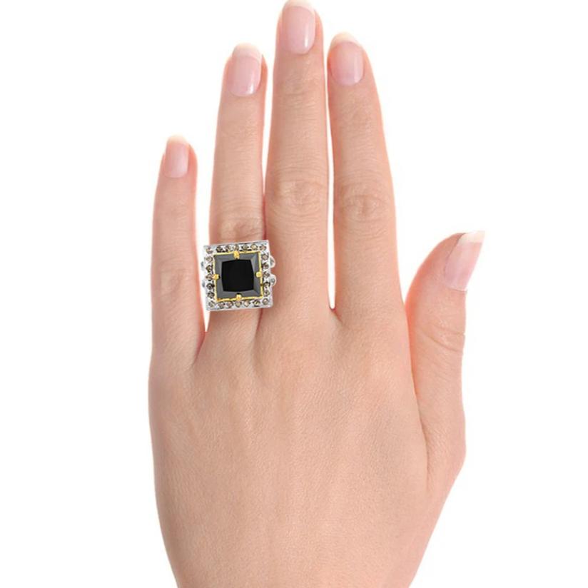6 Ct Black Diamond Designer Ring with White Diamond Accents - ZeeDiamonds
