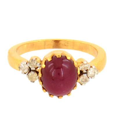 Cabochon Ruby Gemstone Ring With White Diamond Accents - ZeeDiamonds