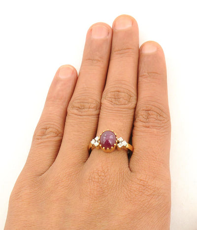 Cabochon Ruby Gemstone Ring With White Diamond Accents - ZeeDiamonds