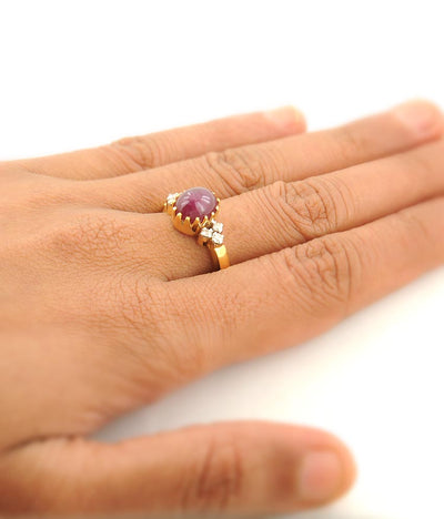 Cabochon Ruby Gemstone Ring With White Diamond Accents - ZeeDiamonds