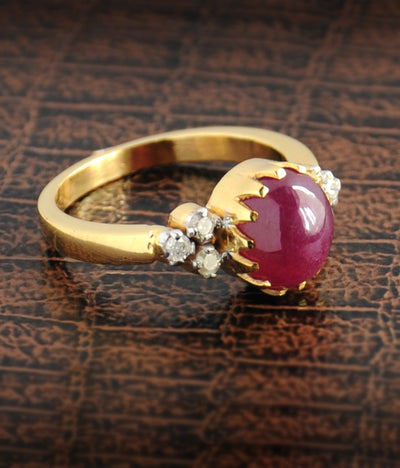 Cabochon Ruby Gemstone Ring With White Diamond Accents - ZeeDiamonds