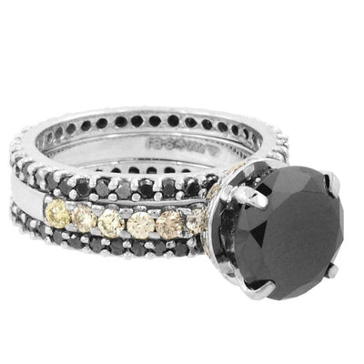 2 Ct Black Diamond Twin Ring With Black and White Diamond Accents - ZeeDiamonds