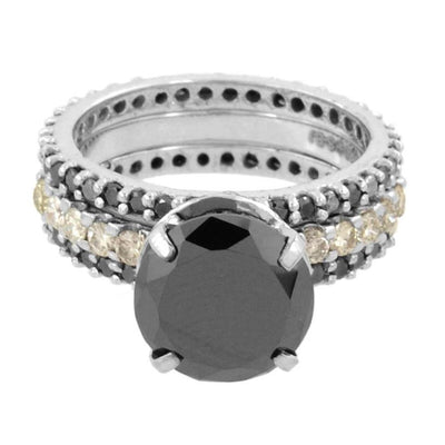 2 Ct Black Diamond Twin Ring With Black and White Diamond Accents - ZeeDiamonds