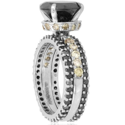 2 Ct Black Diamond Twin Ring With Black and White Diamond Accents - ZeeDiamonds