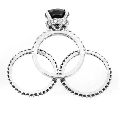 2 Ct Black Diamond Twin Ring With Black and White Diamond Accents - ZeeDiamonds