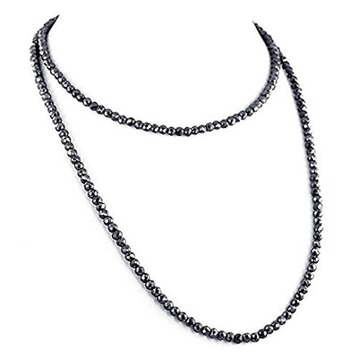 5 mm Certified Black Diamond Beads Necklace-Great Shine & Luster! - ZeeDiamonds