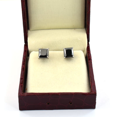 2.50 Ct AAA Certified Princess Cut Black Diamond Solitaire Studs in 925 Silver - ZeeDiamonds