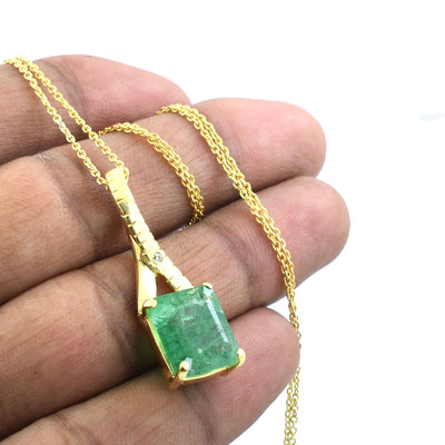 Elegant 10ct Energized & Certified Emerald Gemstone Astrology Pendant - ZeeDiamonds