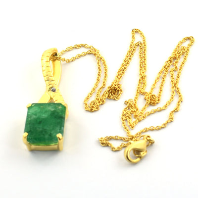 Elegant 10ct Energized & Certified Emerald Gemstone Astrology Pendant - ZeeDiamonds