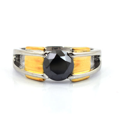 2 Ct Round Cut Black Diamond Solitaire Ring Yellow Gold Finish - ZeeDiamonds