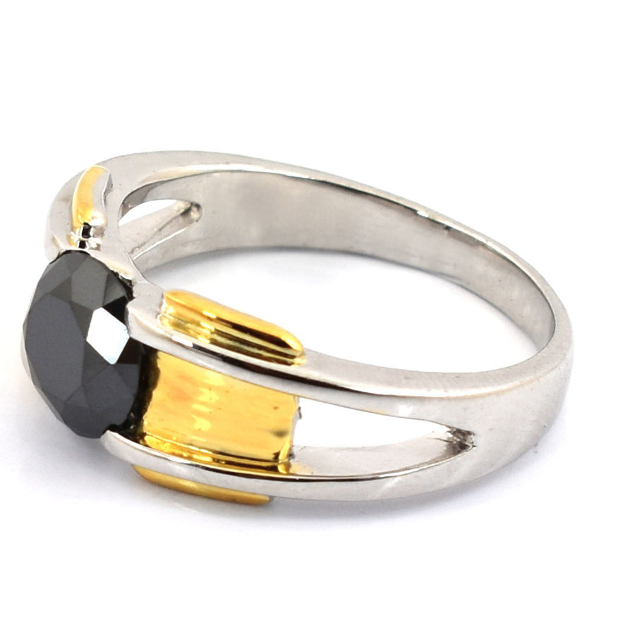 2 Ct Round Cut Black Diamond Solitaire Ring Yellow Gold Finish - ZeeDiamonds