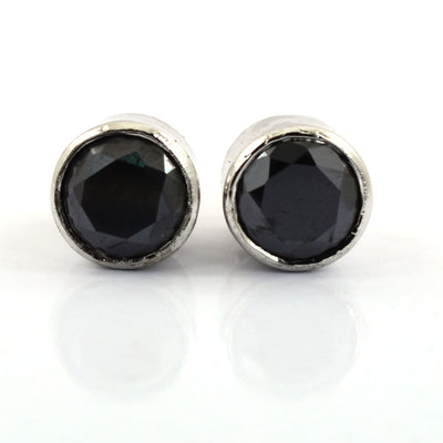 2.50 Ct AAA Certified Round Black Diamond Solitaire Studs in Bezel Setting - ZeeDiamonds