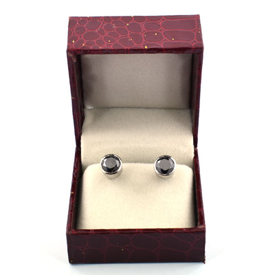 2.50 Ct AAA Certified Round Black Diamond Solitaire Studs in Bezel Setting - ZeeDiamonds