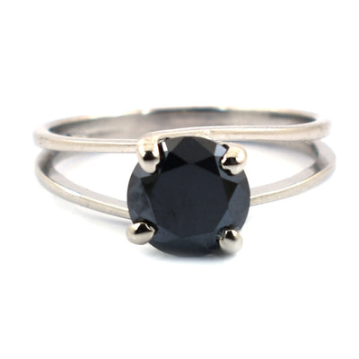 2-4 Carats Round Cut Black Diamond Solitaire Ring - ZeeDiamonds