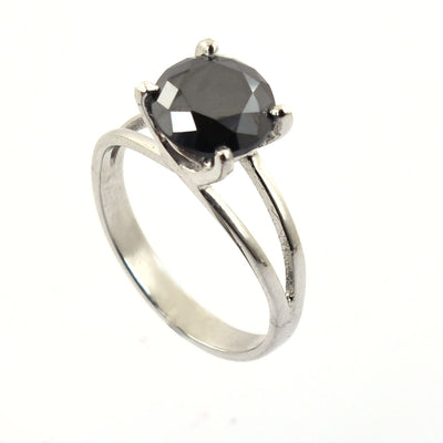 2-4 Carats Round Cut Black Diamond Solitaire Ring - ZeeDiamonds