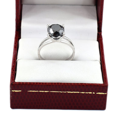 2-4 Carats Round Cut Black Diamond Solitaire Ring - ZeeDiamonds