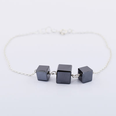 5.5 Cts Cube Shape Black Diamond 3 Beads Sterling Silver Chain Bracelet - ZeeDiamonds
