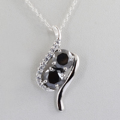 3 Ct Black Diamond Solitaire Pendant with Diamond Accents - ZeeDiamonds