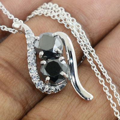 3 Ct Black Diamond Solitaire Pendant with Diamond Accents - ZeeDiamonds