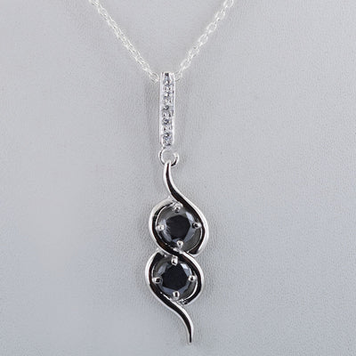 2 Ct Round Shape Black Diamond Pendant With White Diamond Accents - ZeeDiamonds