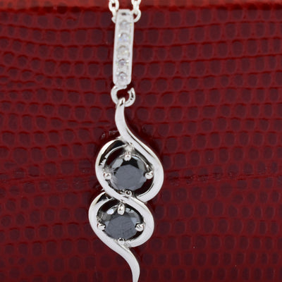 2 Ct Round Shape Black Diamond Pendant With White Diamond Accents - ZeeDiamonds