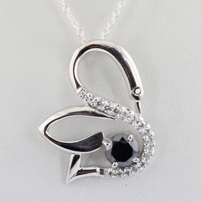 Swan Shape Black Diamond Solitaire Pendant With White Diamond Accents - ZeeDiamonds