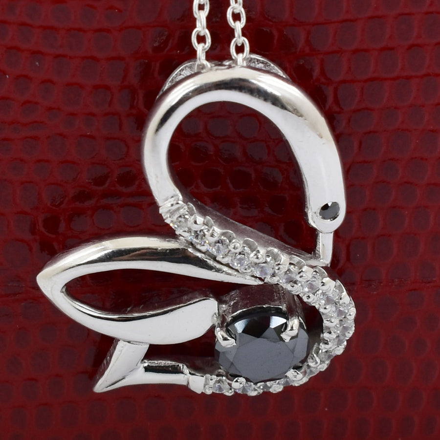 Swan Shape Black Diamond Solitaire Pendant With White Diamond Accents - ZeeDiamonds