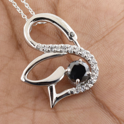 Swan Shape Black Diamond Solitaire Pendant With White Diamond Accents - ZeeDiamonds